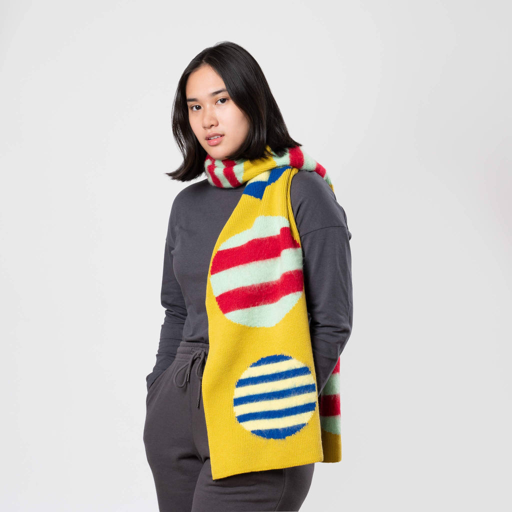 Stripe Dot Big Scarf: Golden Olive