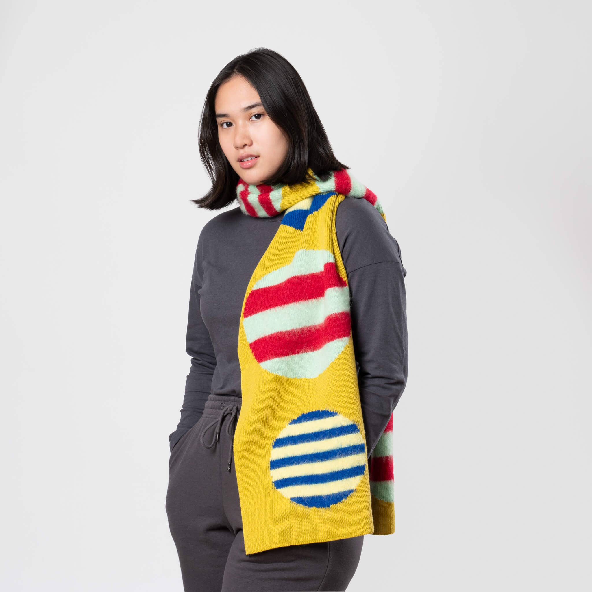 Stripe Dot Big Scarf: Golden Olive