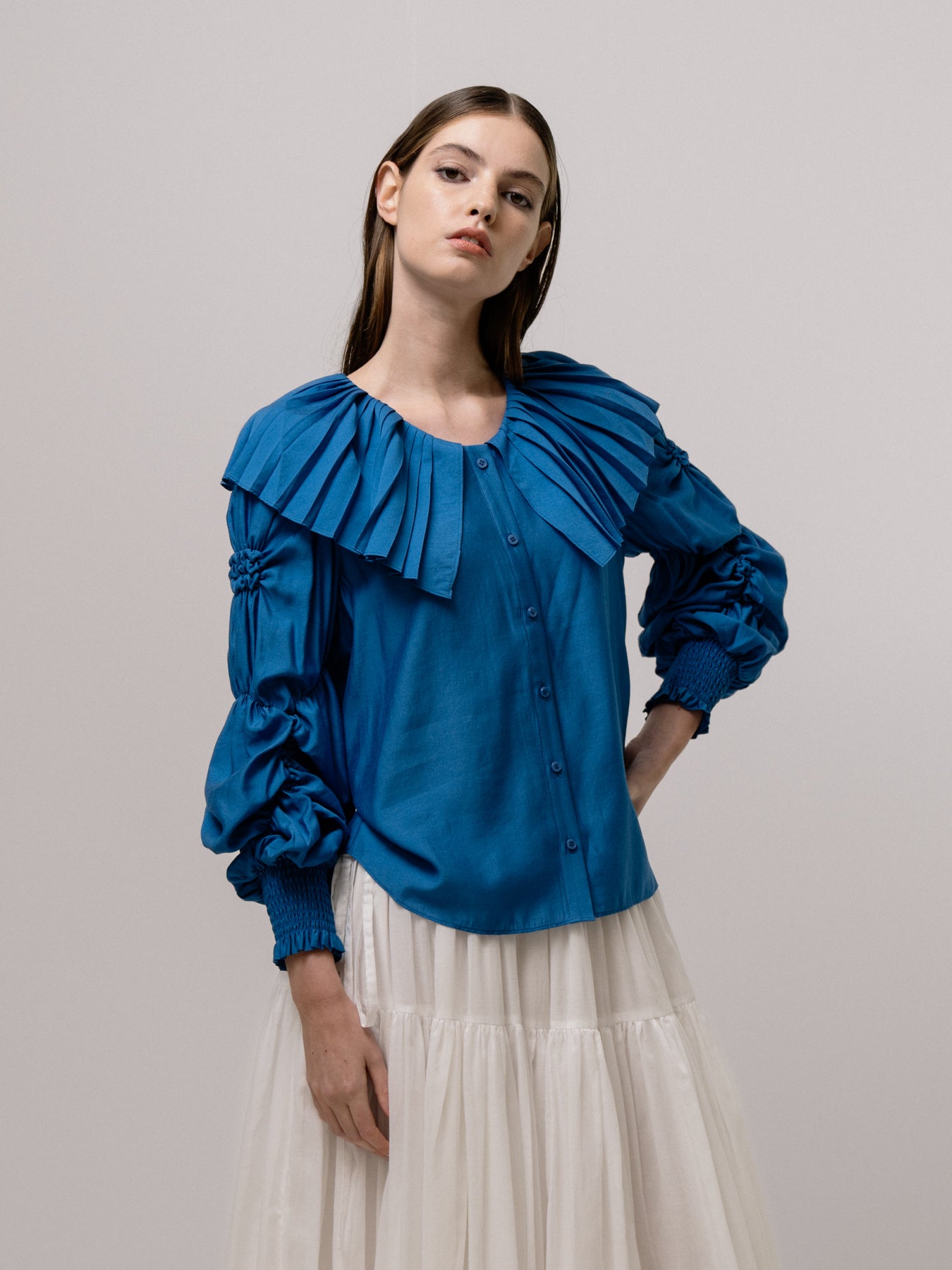 Blue Lapel Blouse