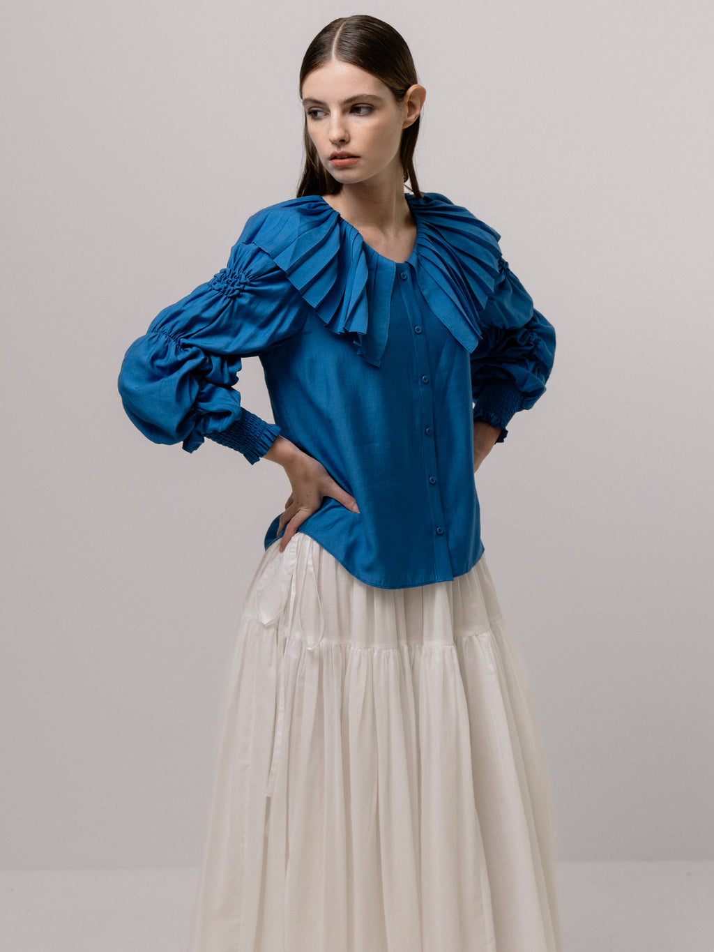 Blue Lapel Blouse