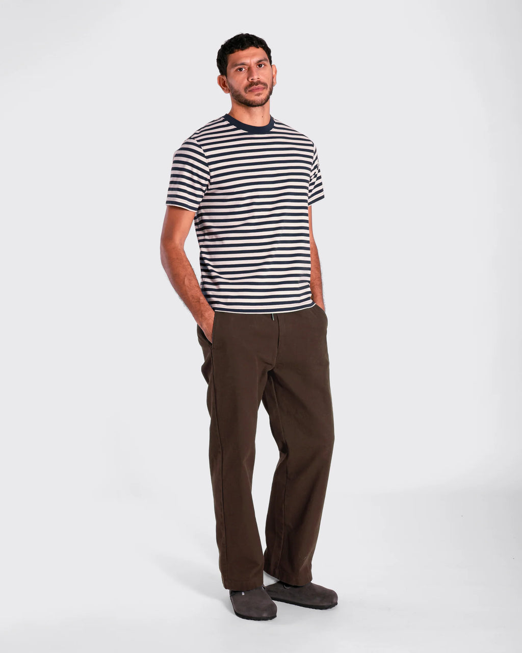 Navy & Sand Breton Stripe T Shirt