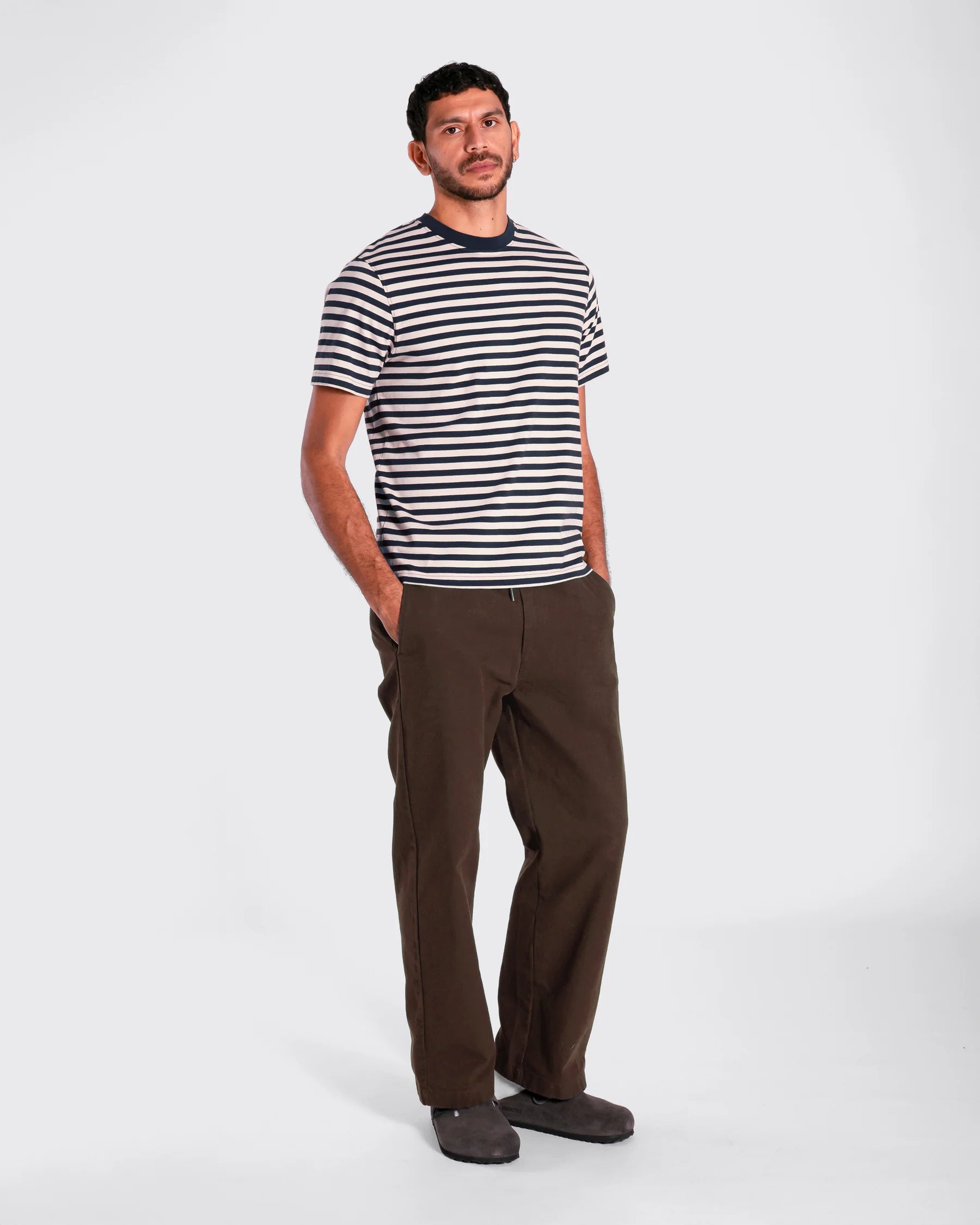 Navy & Sand Breton Stripe T Shirt
