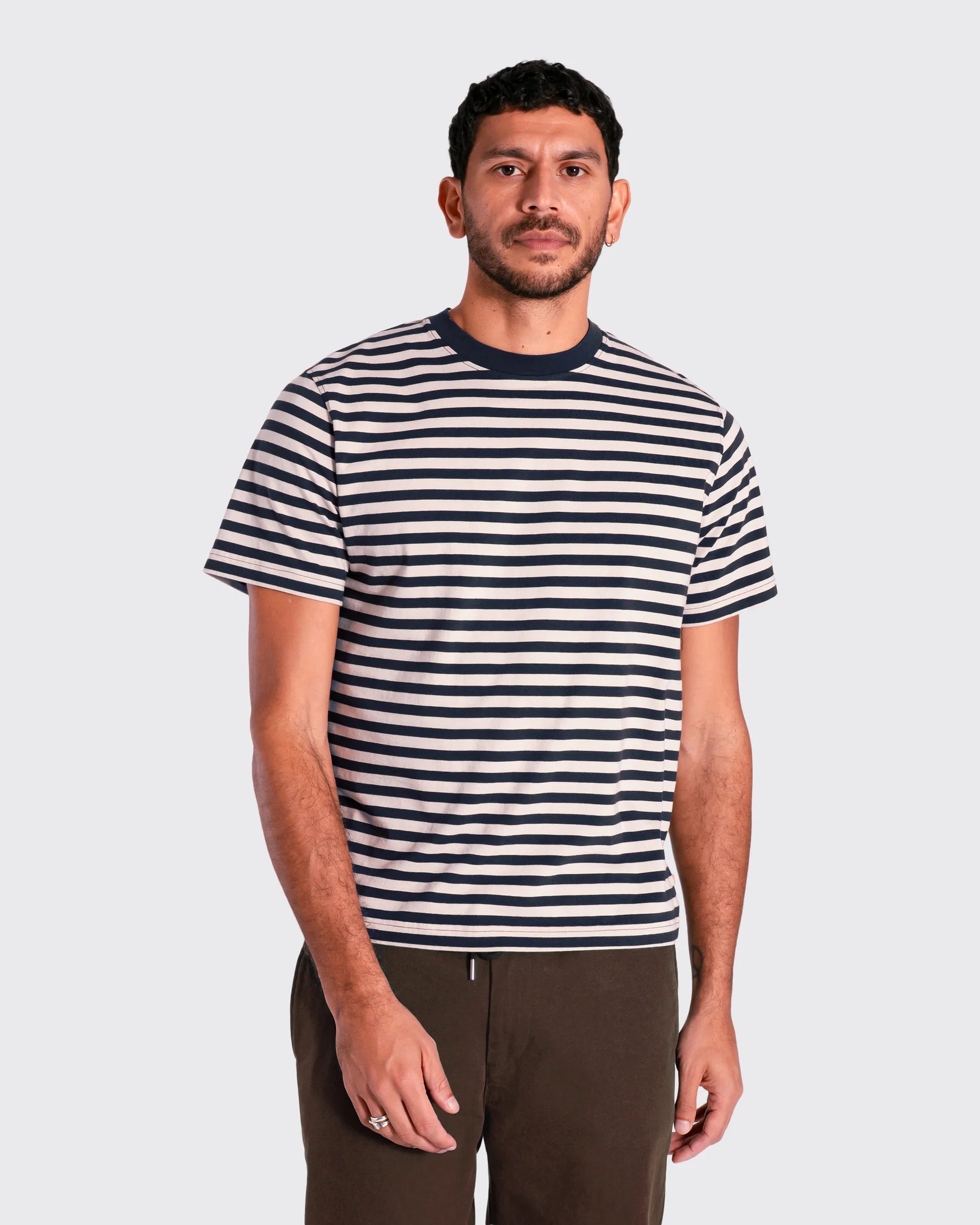 Navy & Sand Breton Stripe T Shirt
