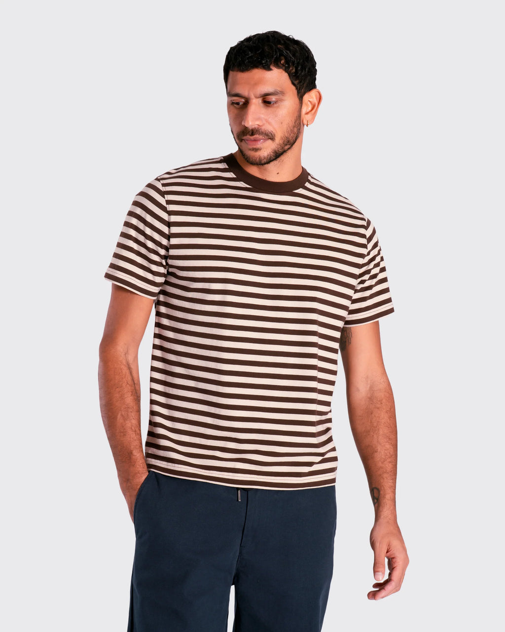 Brown & Sand Breton Stripe T Shirt
