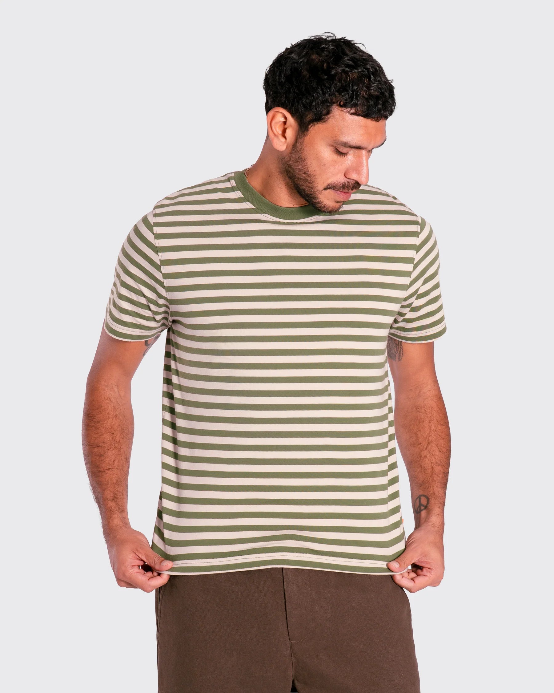 Green & Sand Breton Stripe T Shirt