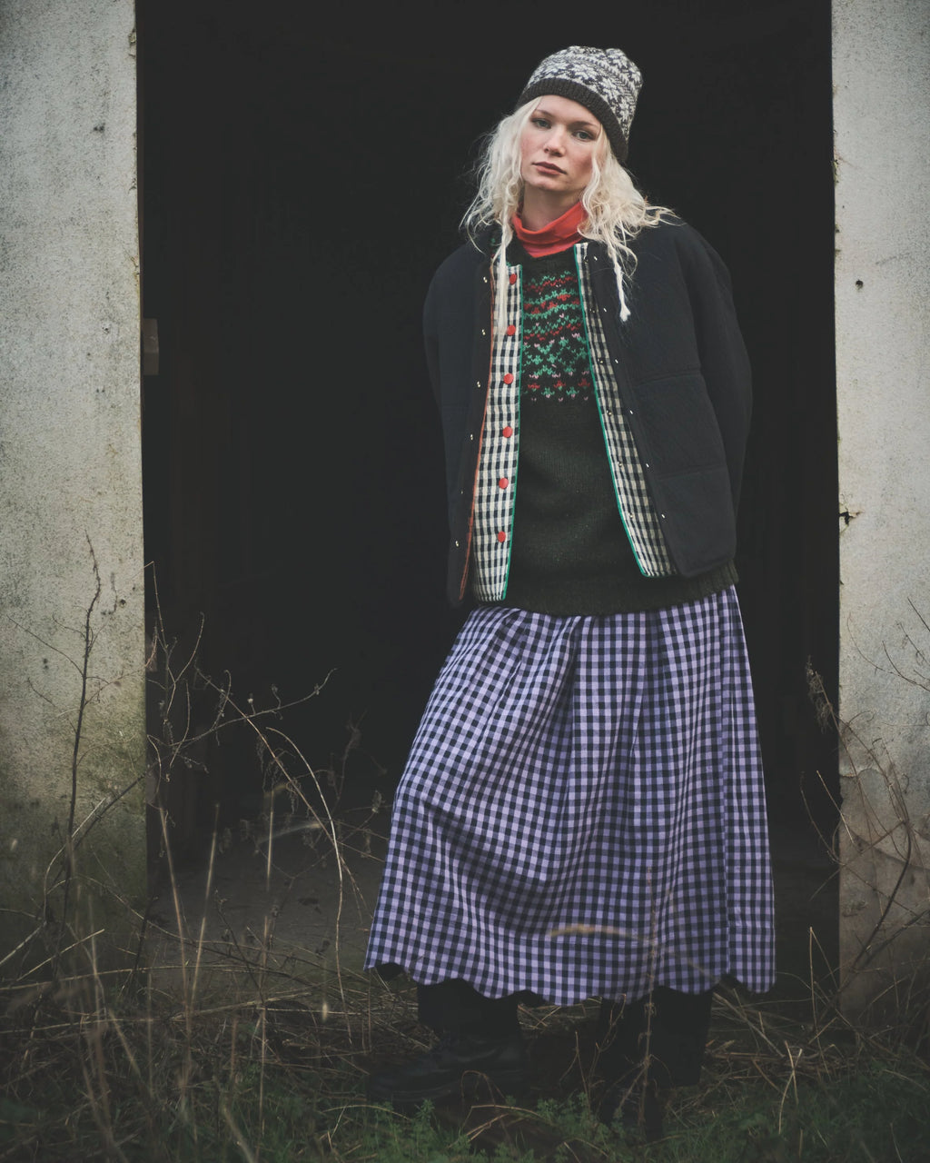 Purple Check Scallop Skirt