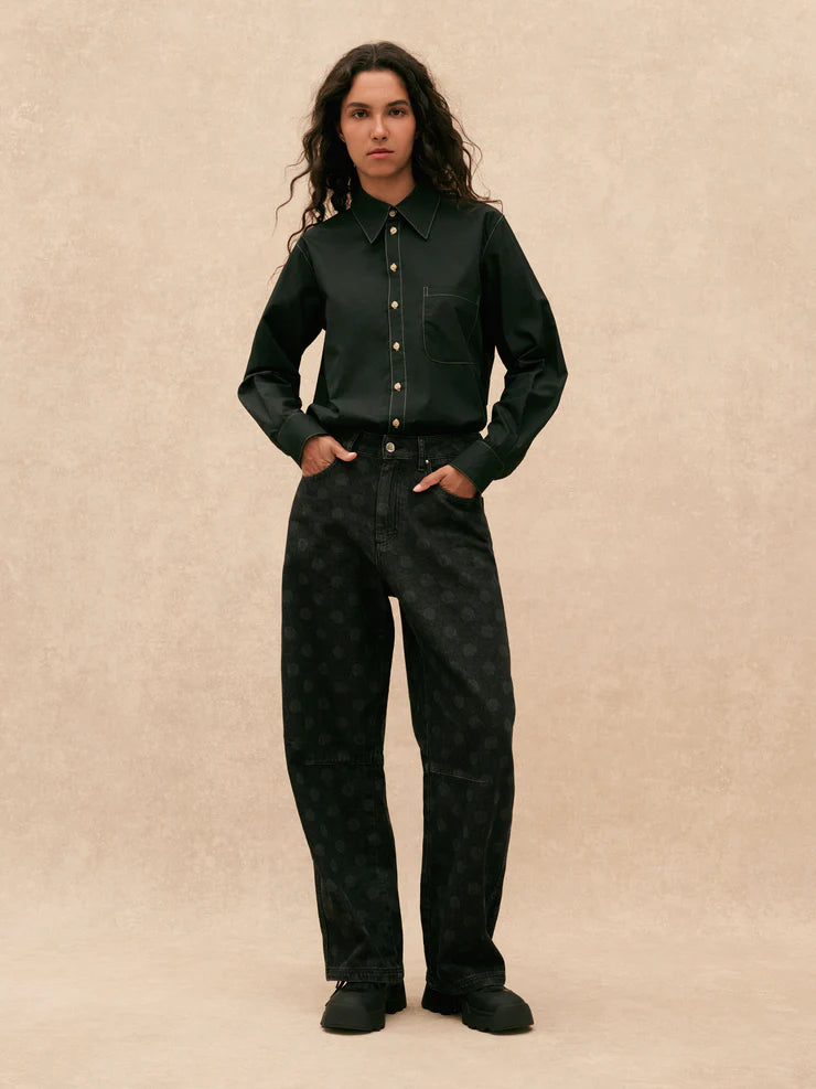 Black Denim Spot Barrel Jeans