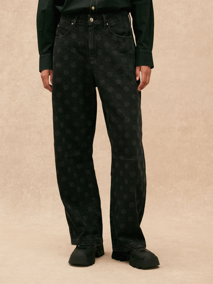 Black Denim Spot Barrel Jeans