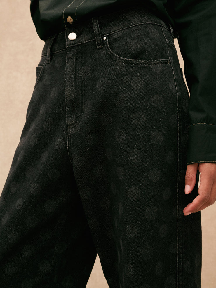Black Denim Spot Barrel Jeans
