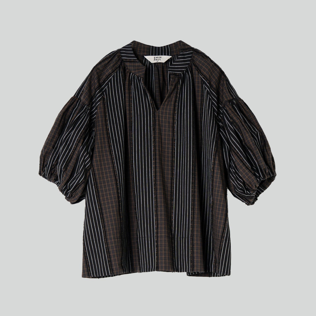 Volume Sleeve Blouse Brown Check