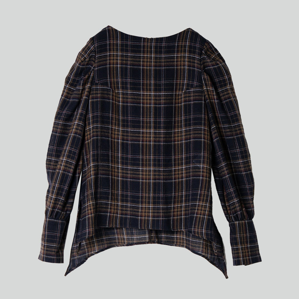 Voluminous Long Sleeve Blouse Navy Check