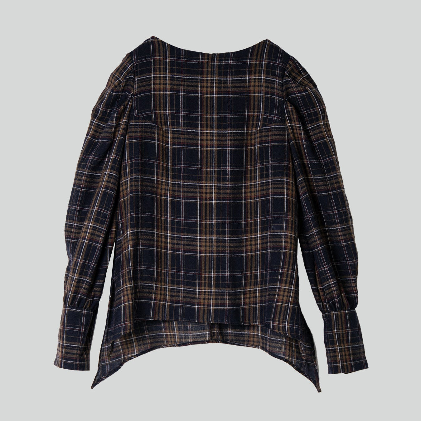 Voluminous Long Sleeve Blouse Navy Check