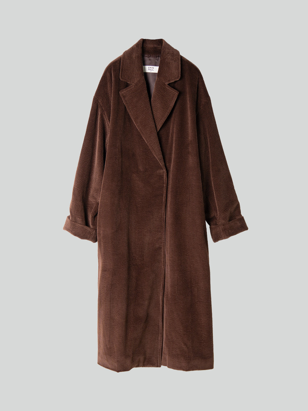 Corduroy Long Belted Coat Brown