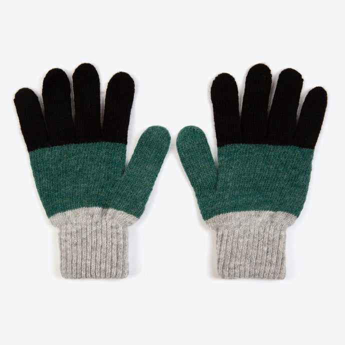 Grey Colourblock Wool Gloves