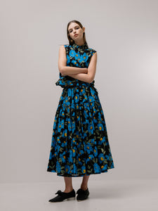 Blue Flower Single Tiered Skirt