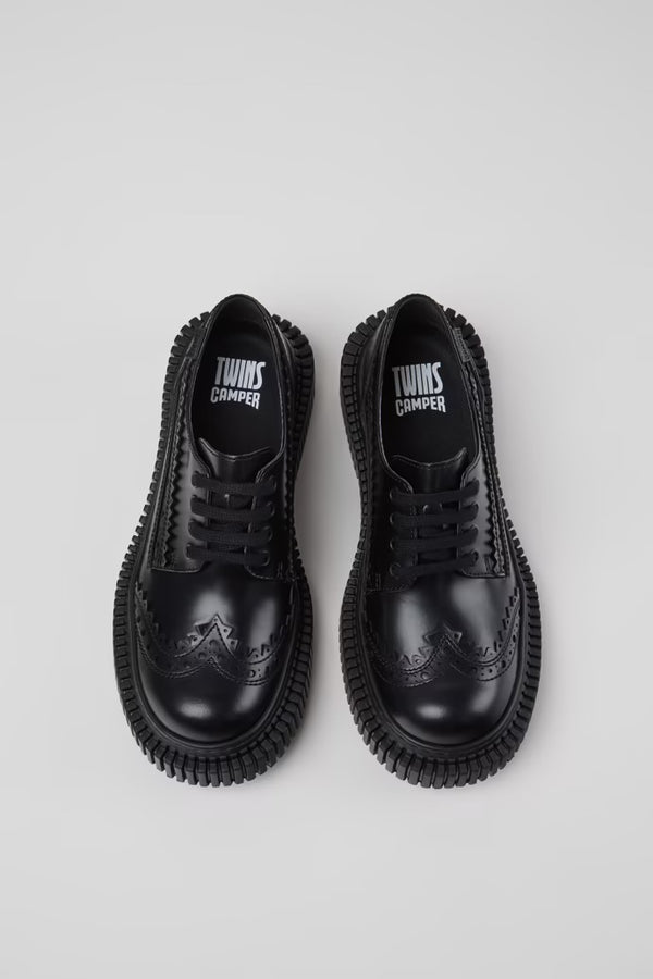 Twin Black Leather Lace Up Shoes