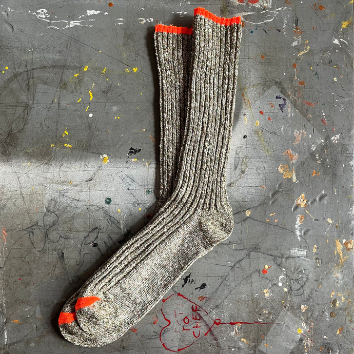Sara Khaki Grey & Orange Florescent Socks