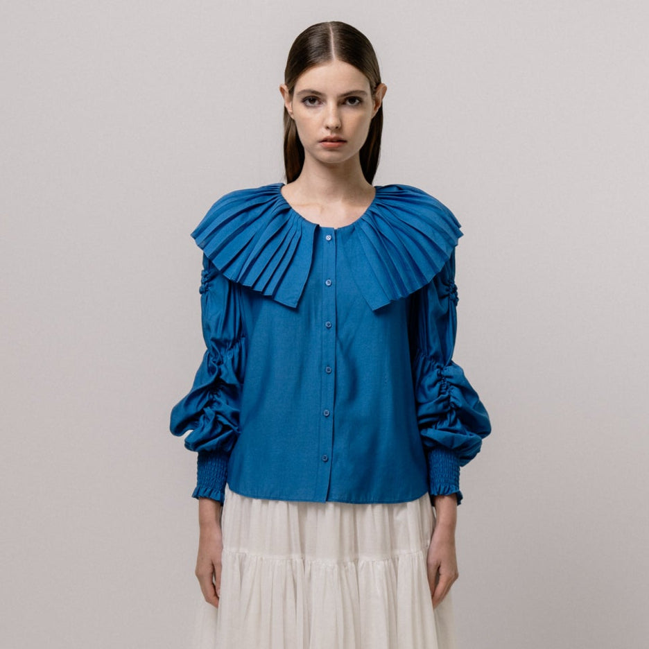 Blue Lapel Blouse