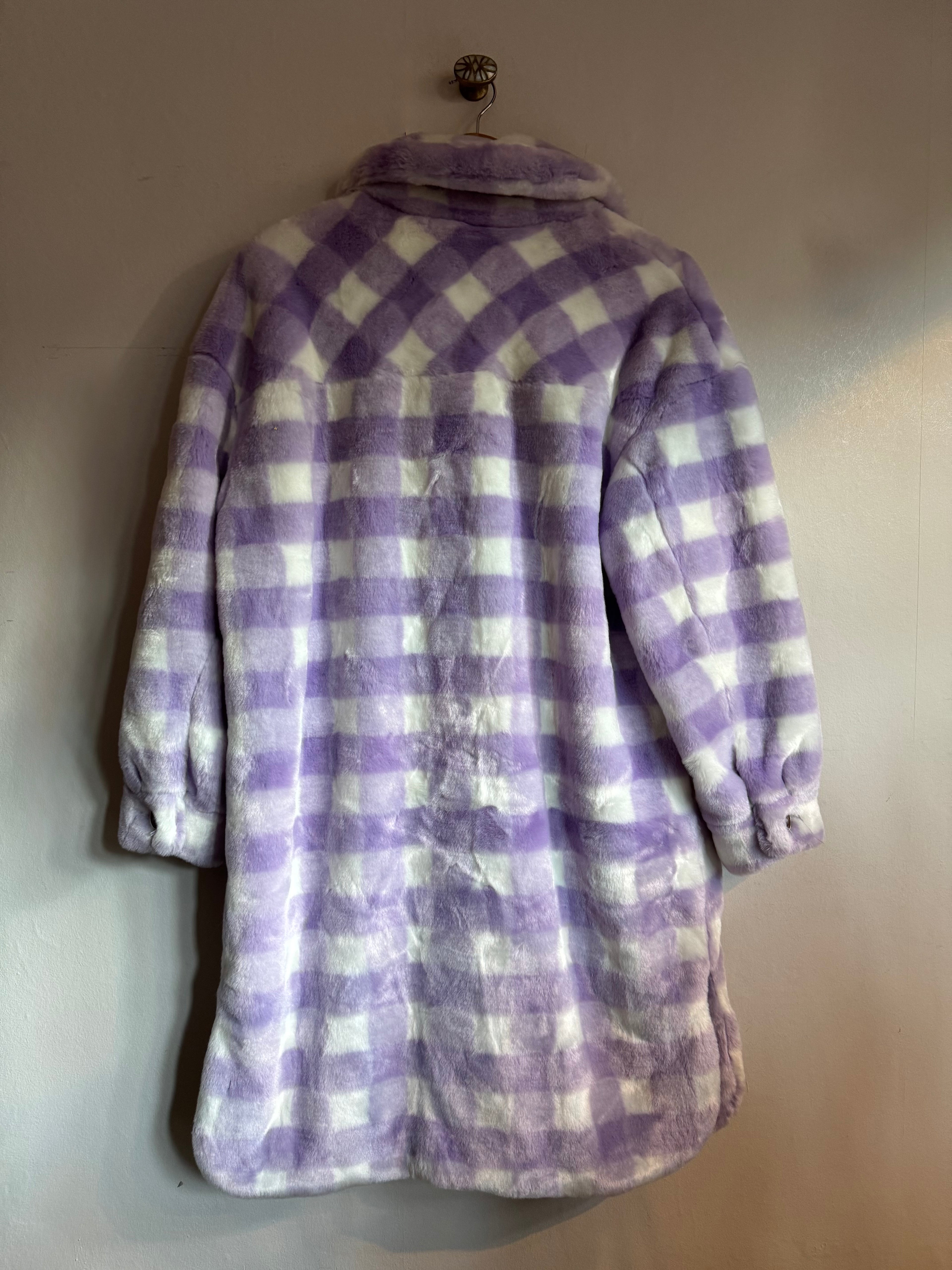 Lilac Check Faux Fur Coat