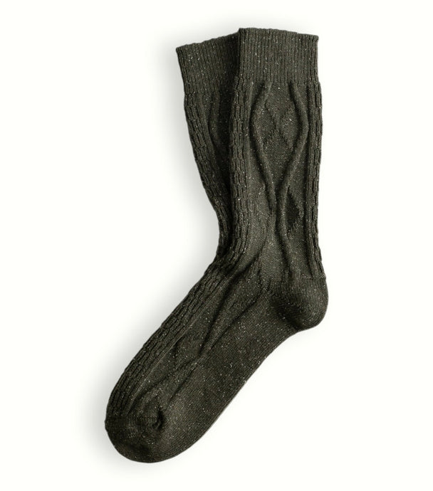 Wool Collection Braid Green Socks (39-45)