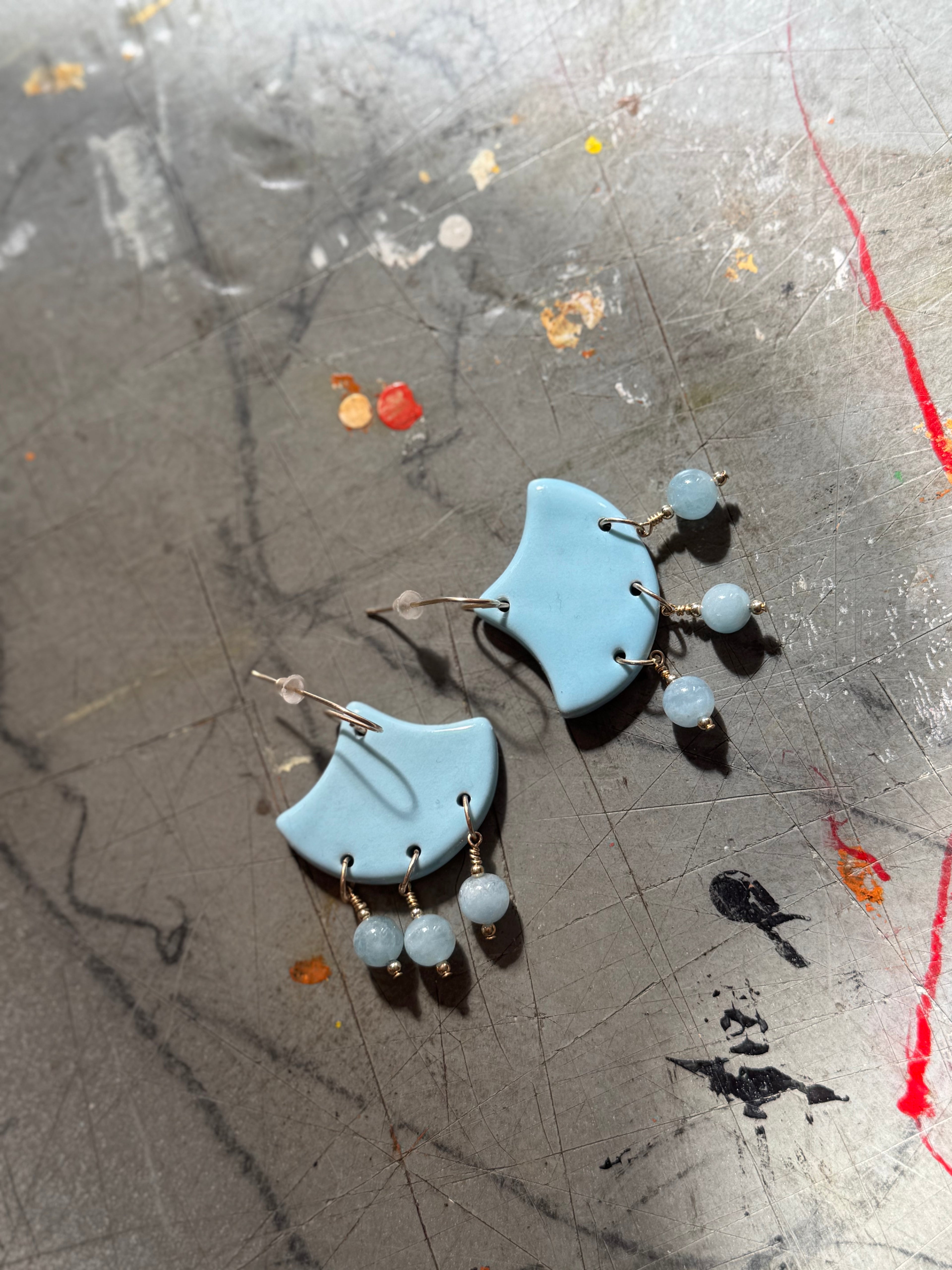Sky Blue Handmade Porcelain Earrings