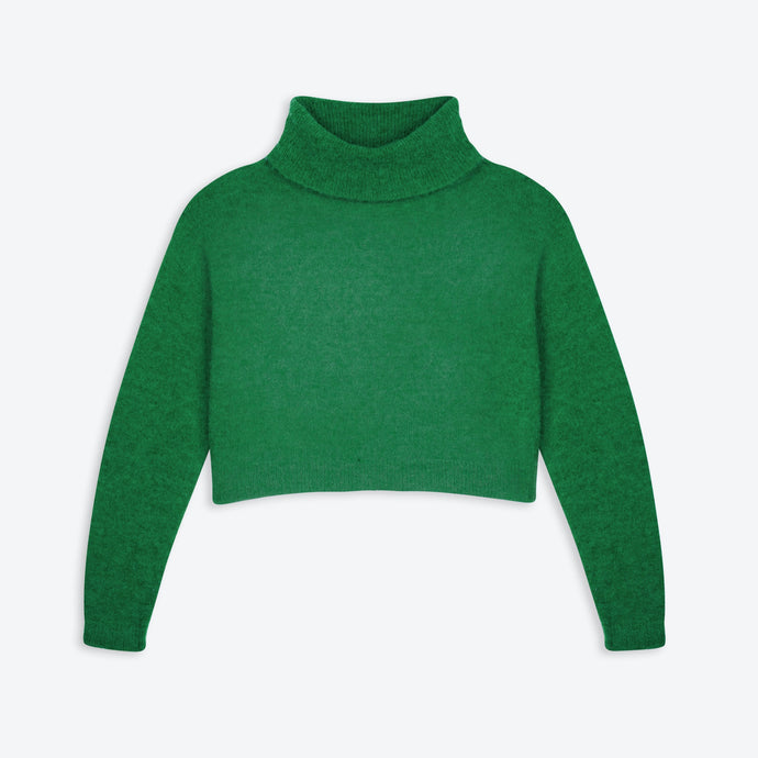 Cropped Roll Neck Jumper Green