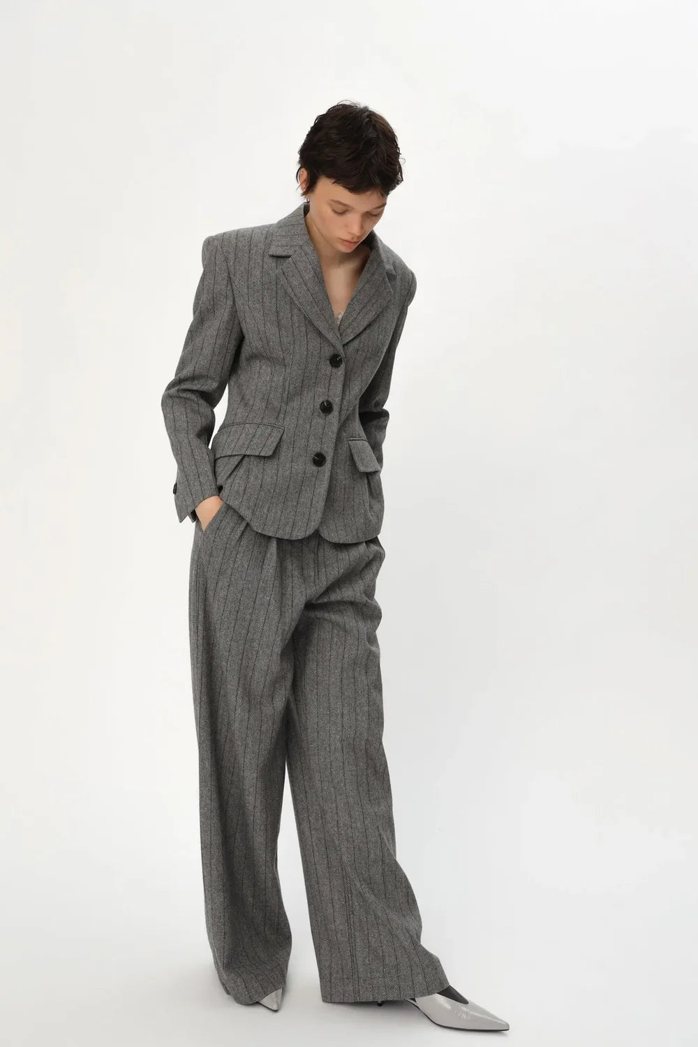 Oversized Herringbone Wool Pants