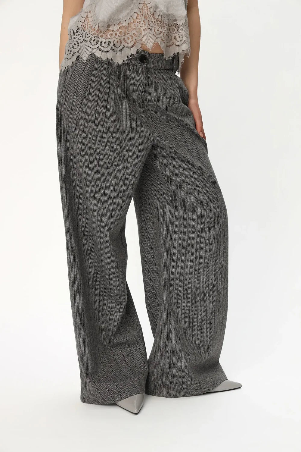 Oversized Herringbone Wool Pants