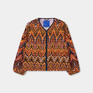 Orange Leaf Print Teddy Jacket