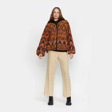 Orange Leaf Print Teddy Jacket