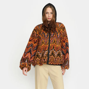 Orange Leaf Print Teddy Jacket