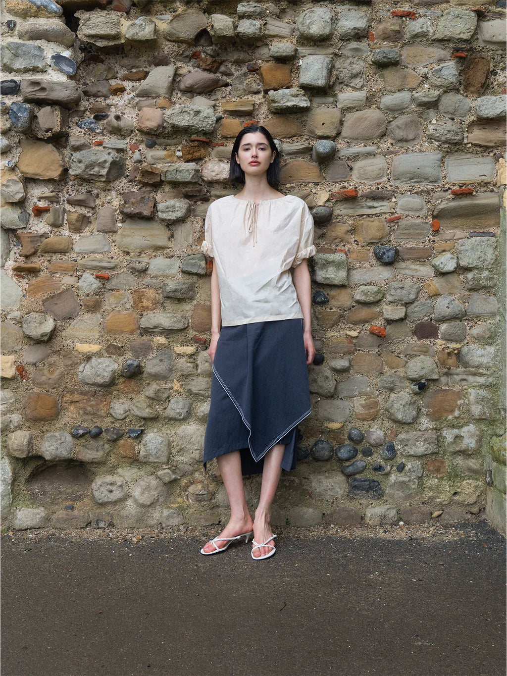 Beige Gathered Neck Blouse - Last One