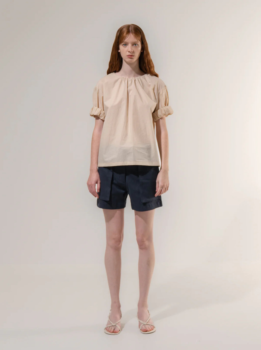 Beige Gathered Neck Blouse - Last One