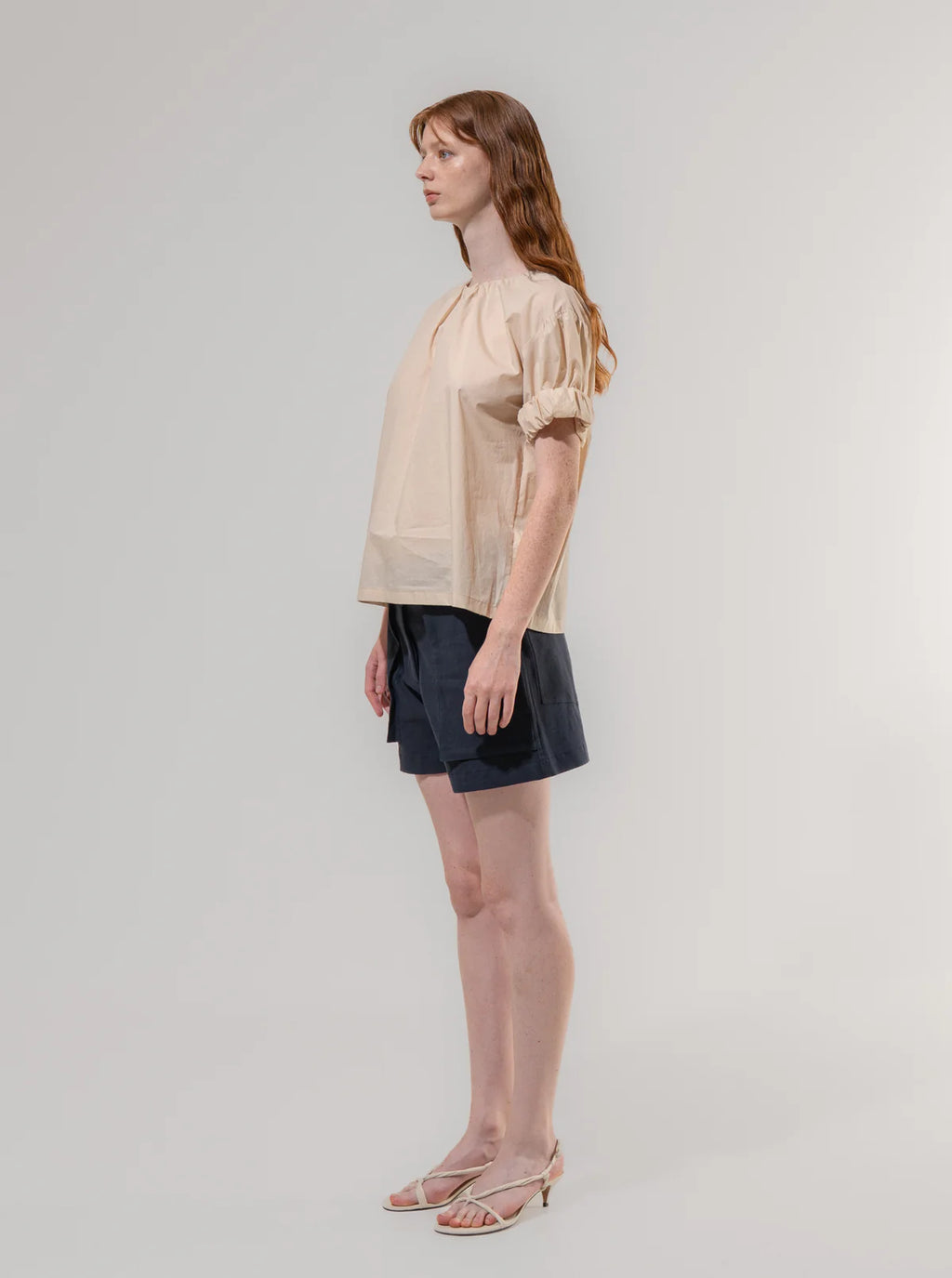 Beige Gathered Neck Blouse - Last One