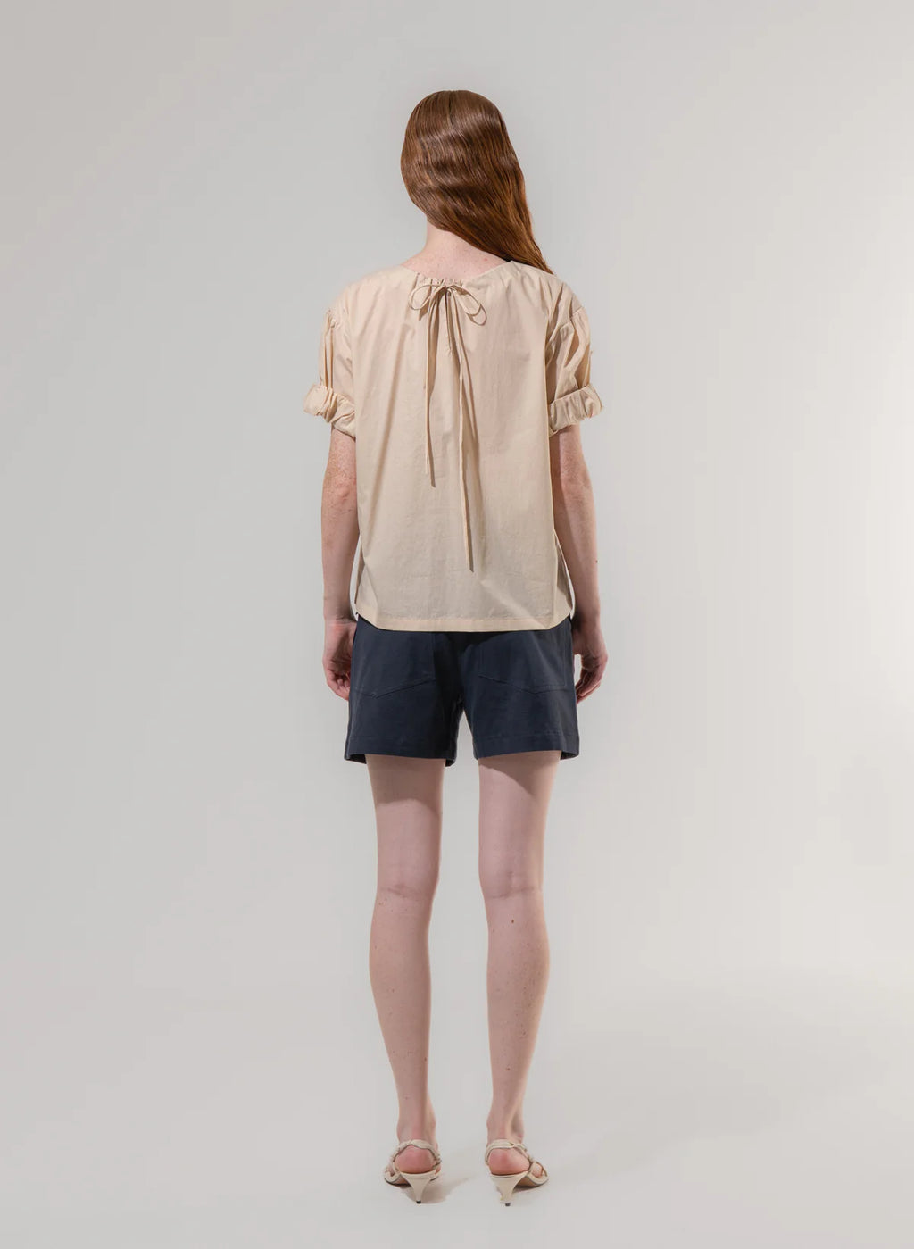 Beige Gathered Neck Blouse - Last One