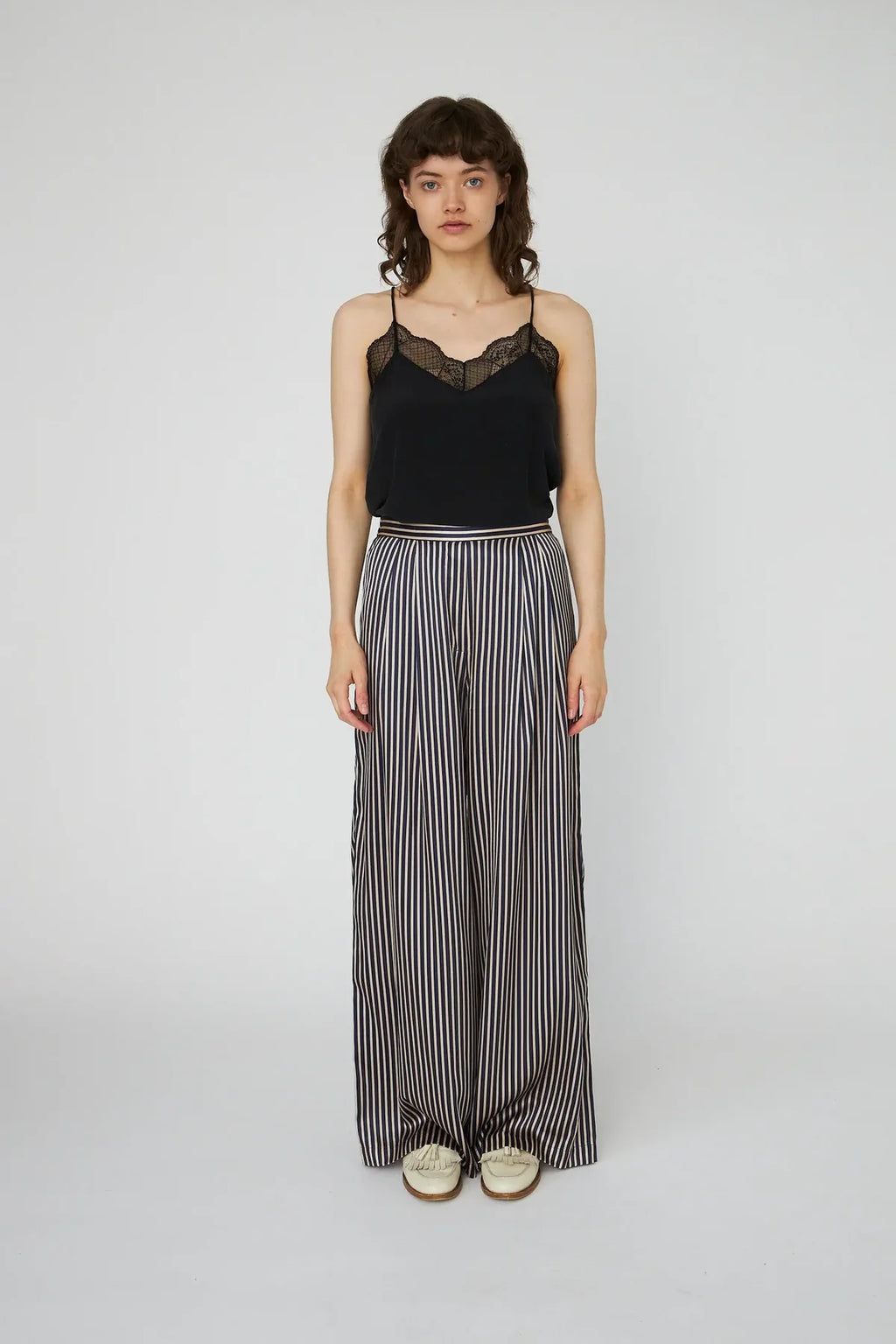 Striped Silk Mid-Waist Pants