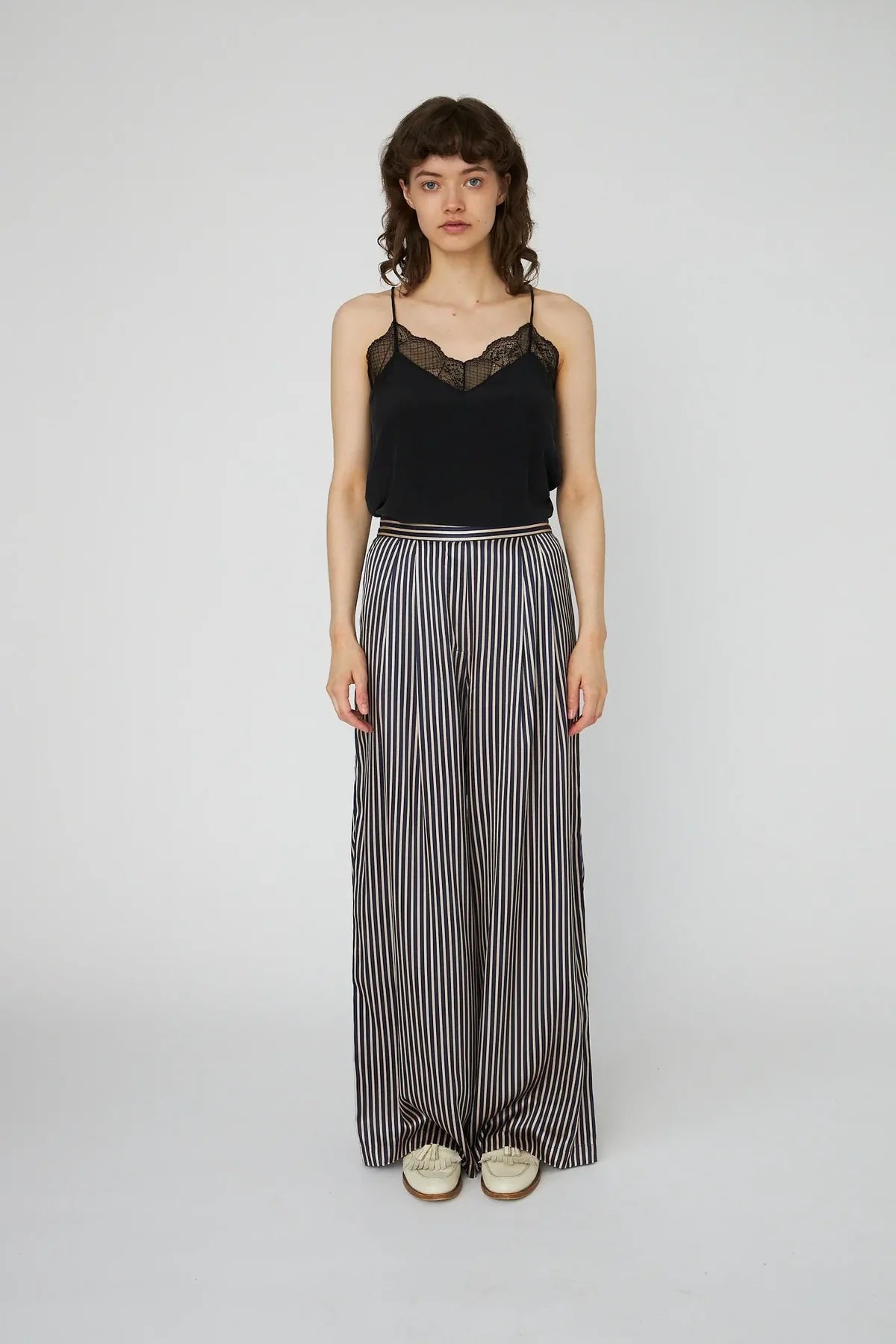 Striped Silk Mid-Waist Pants