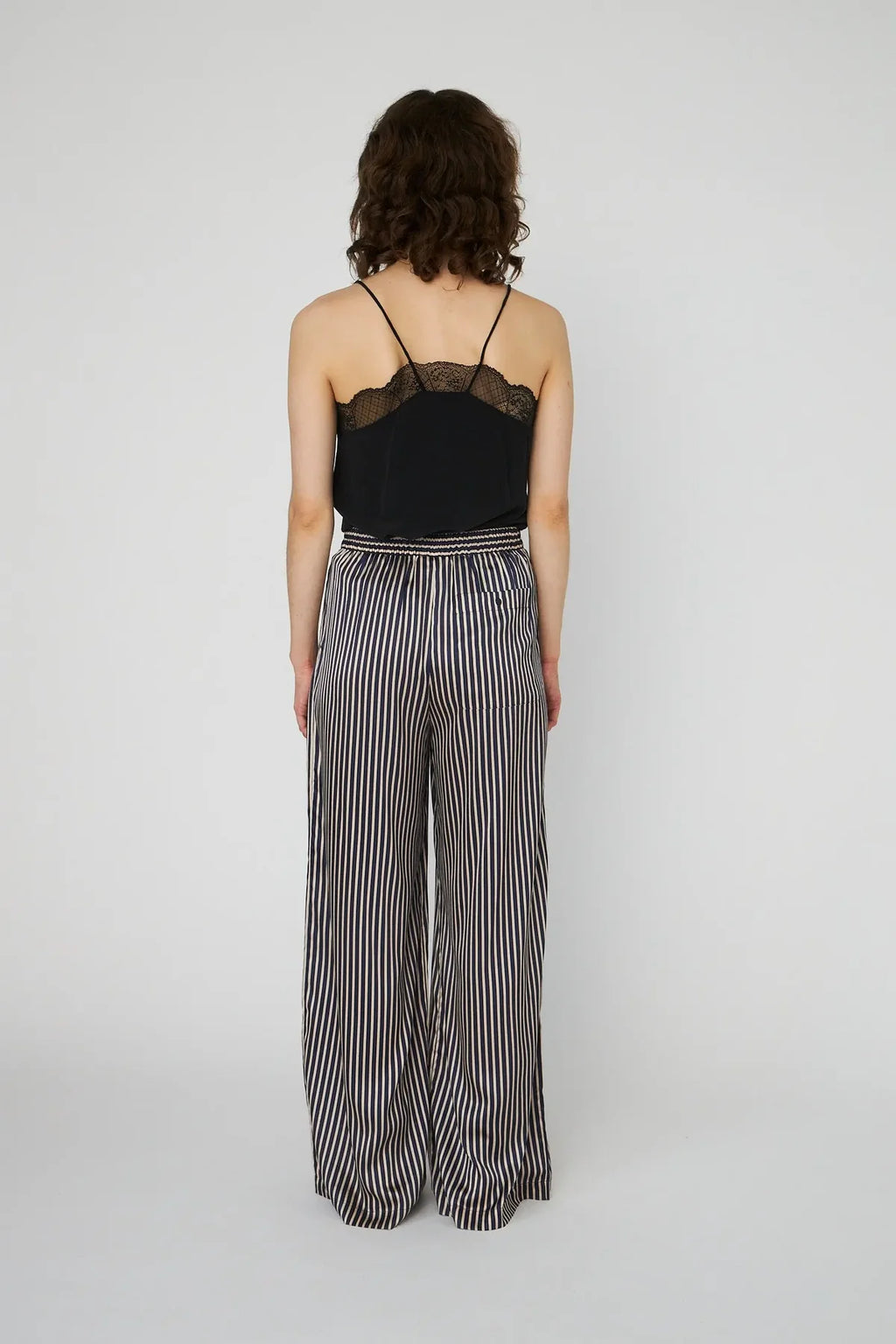Striped Silk Mid-Waist Pants