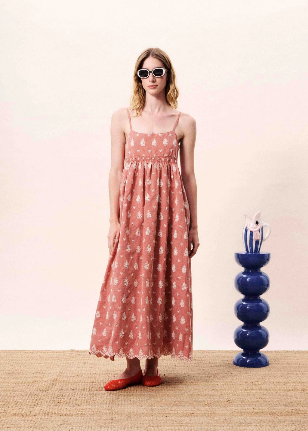 Red Broderie Strappy Dress