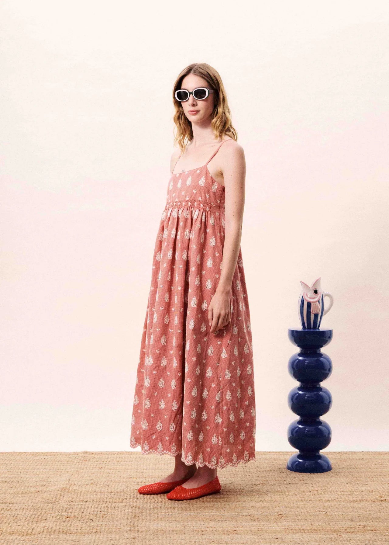 Red Broderie Strappy Dress