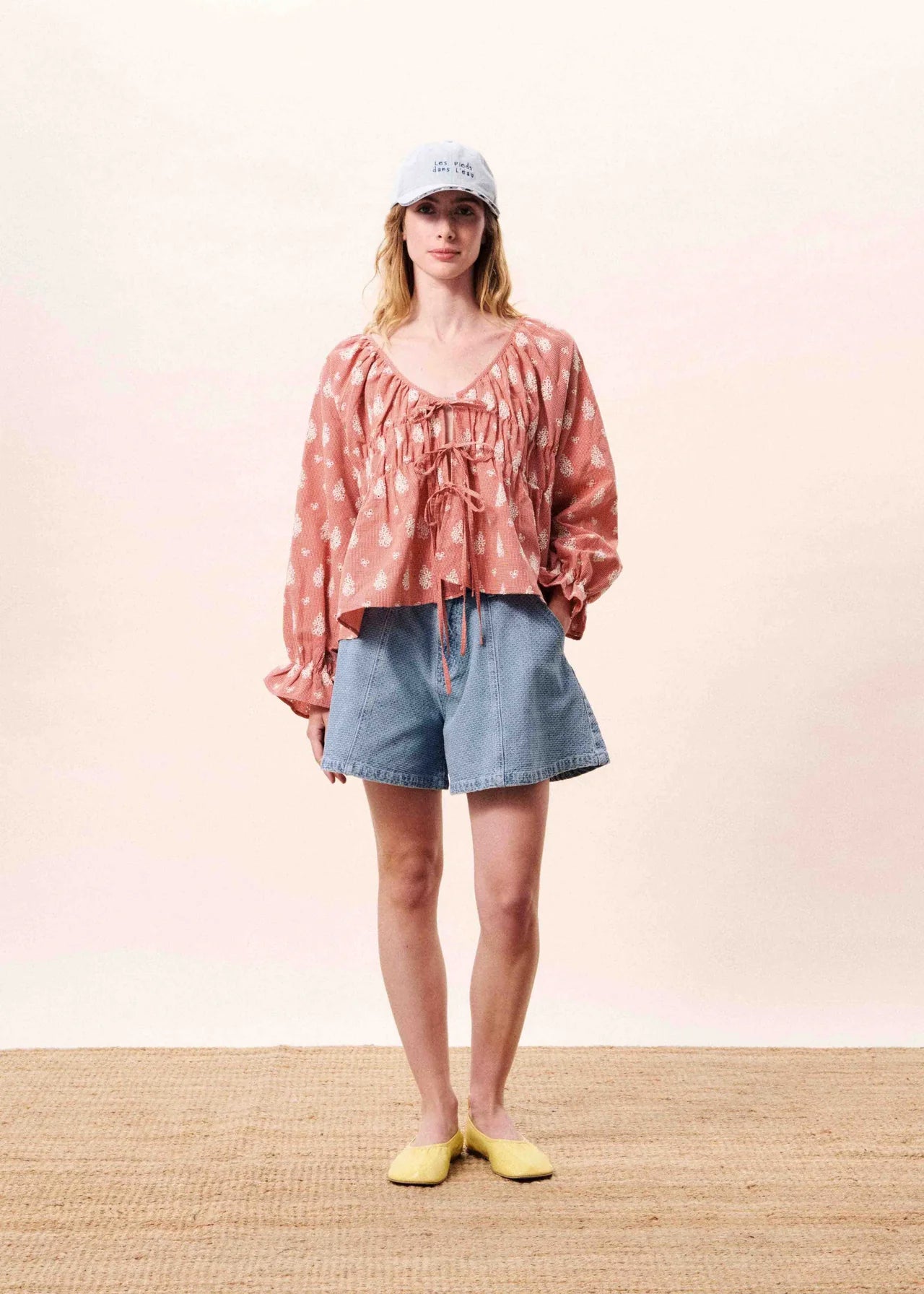 Red Broderie Tie Blouse