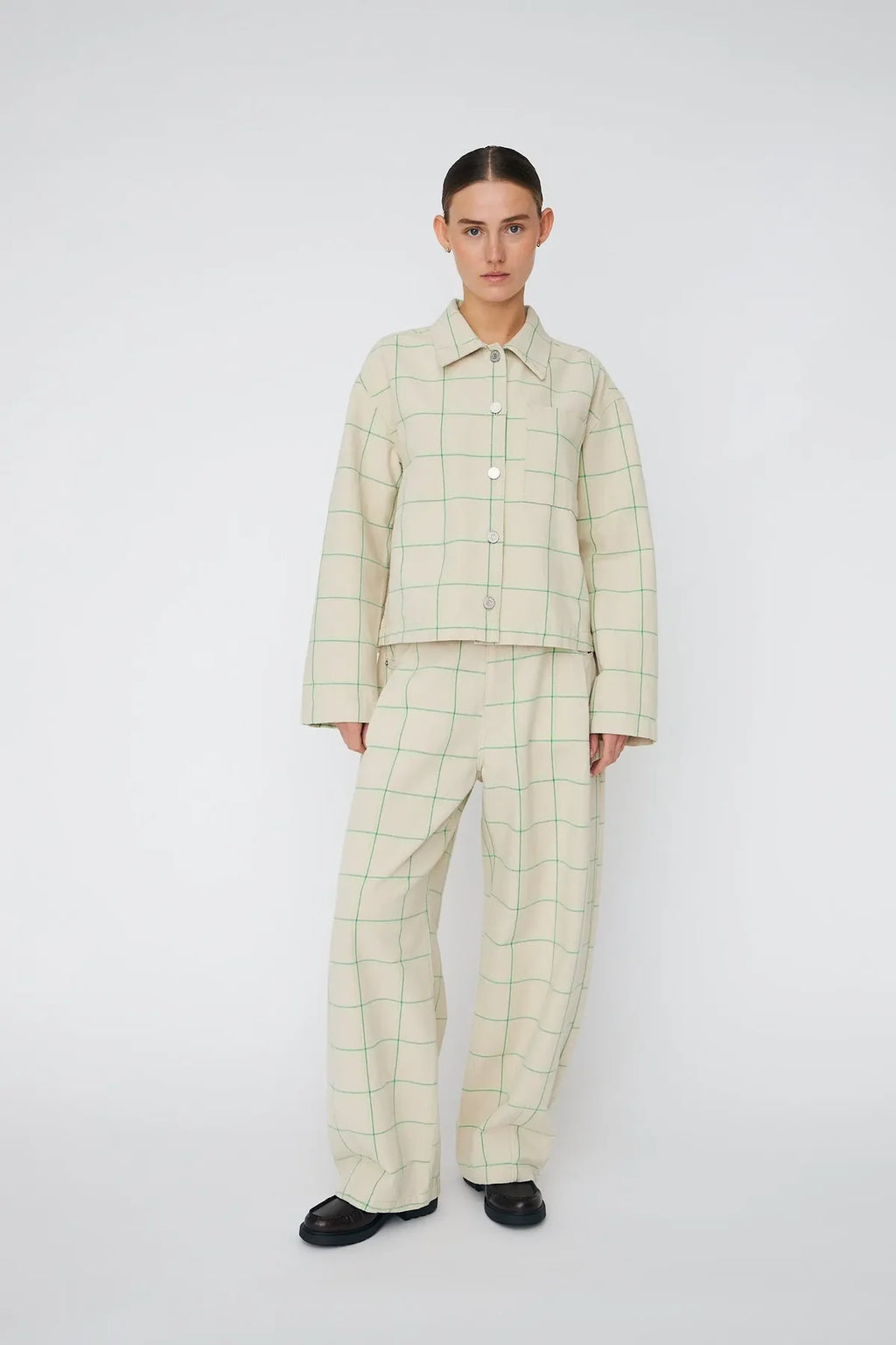 Cream Checked Shirt Jacket