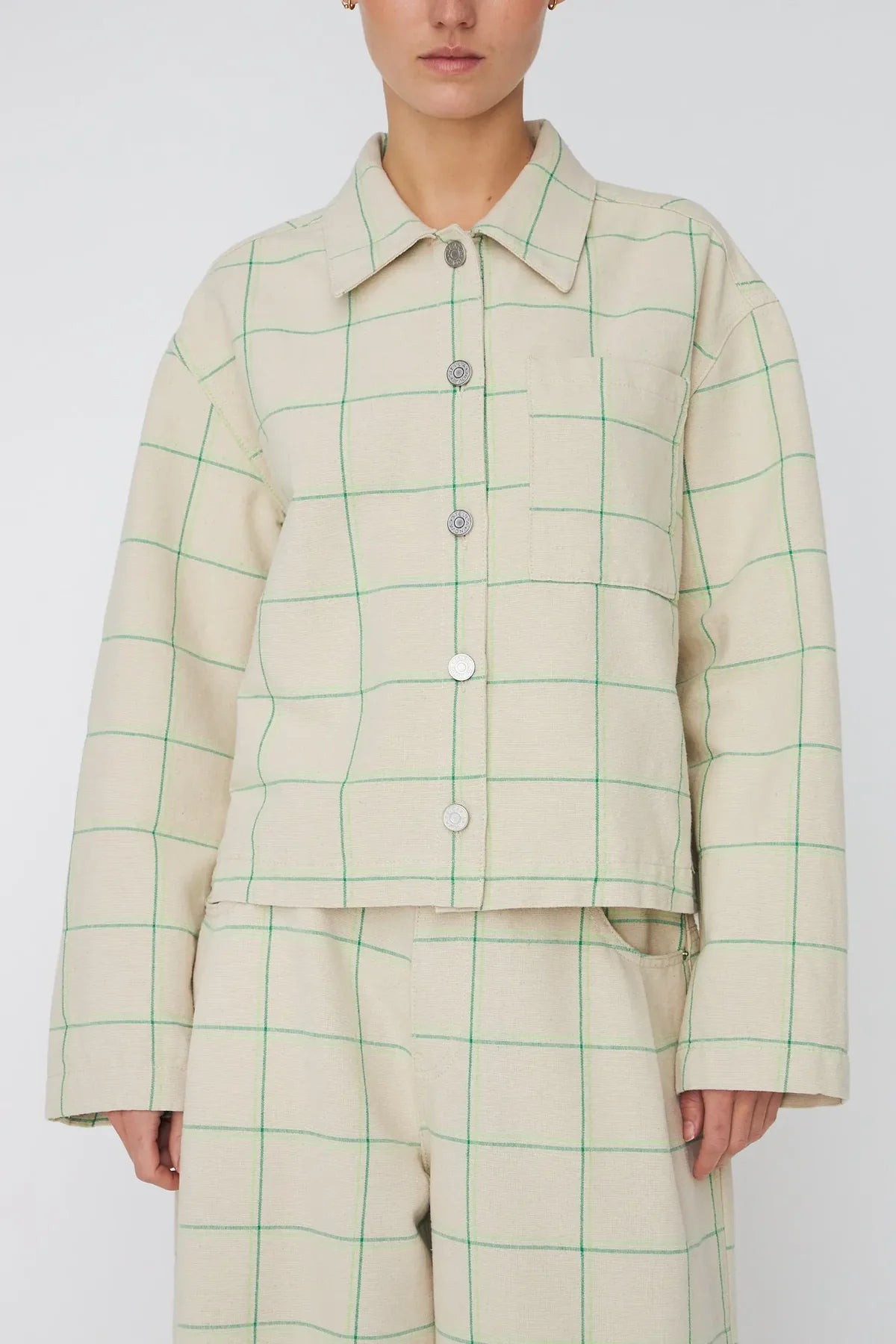 Cream Checked Shirt Jacket