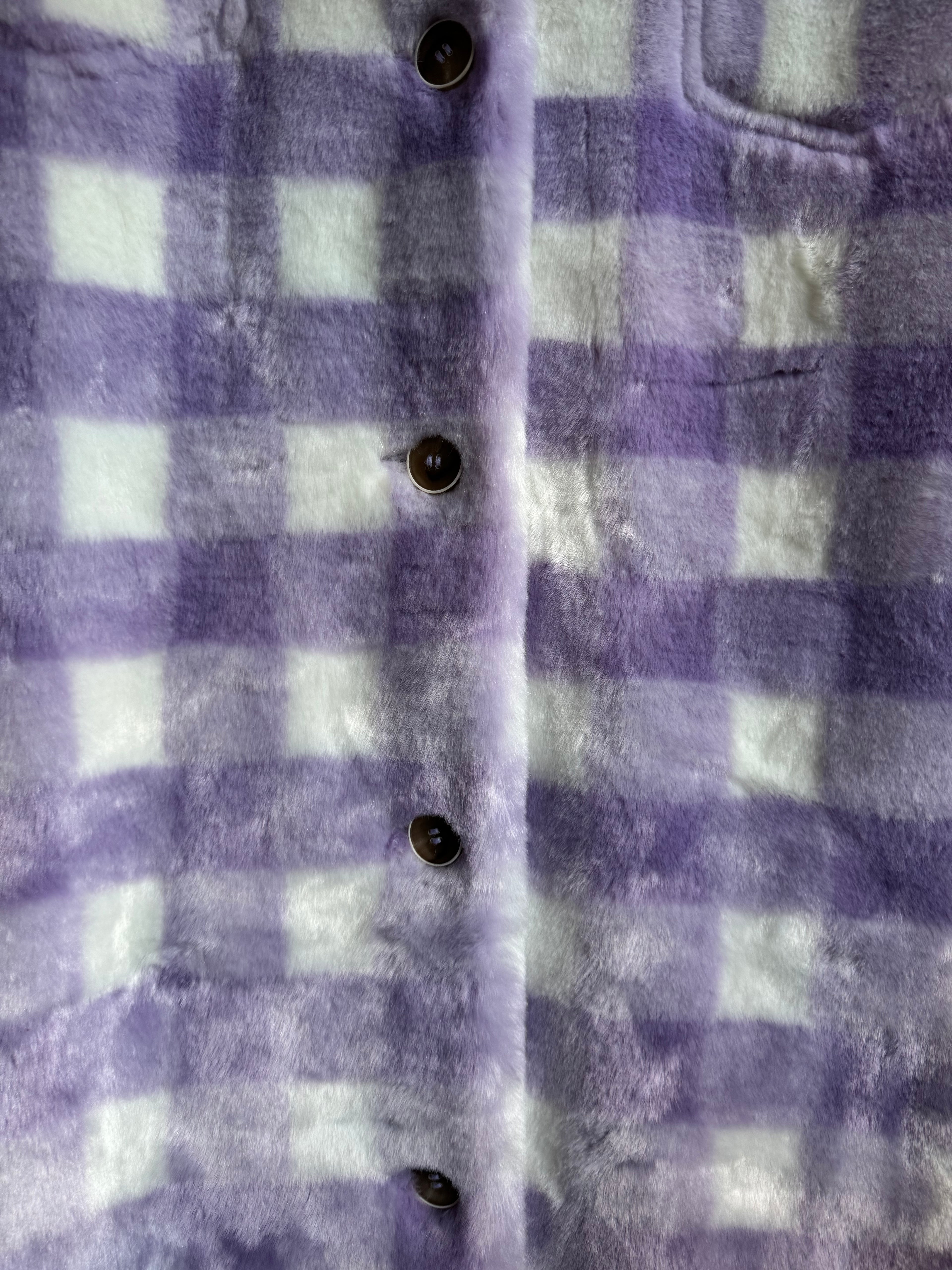 Lilac Check Faux Fur Coat