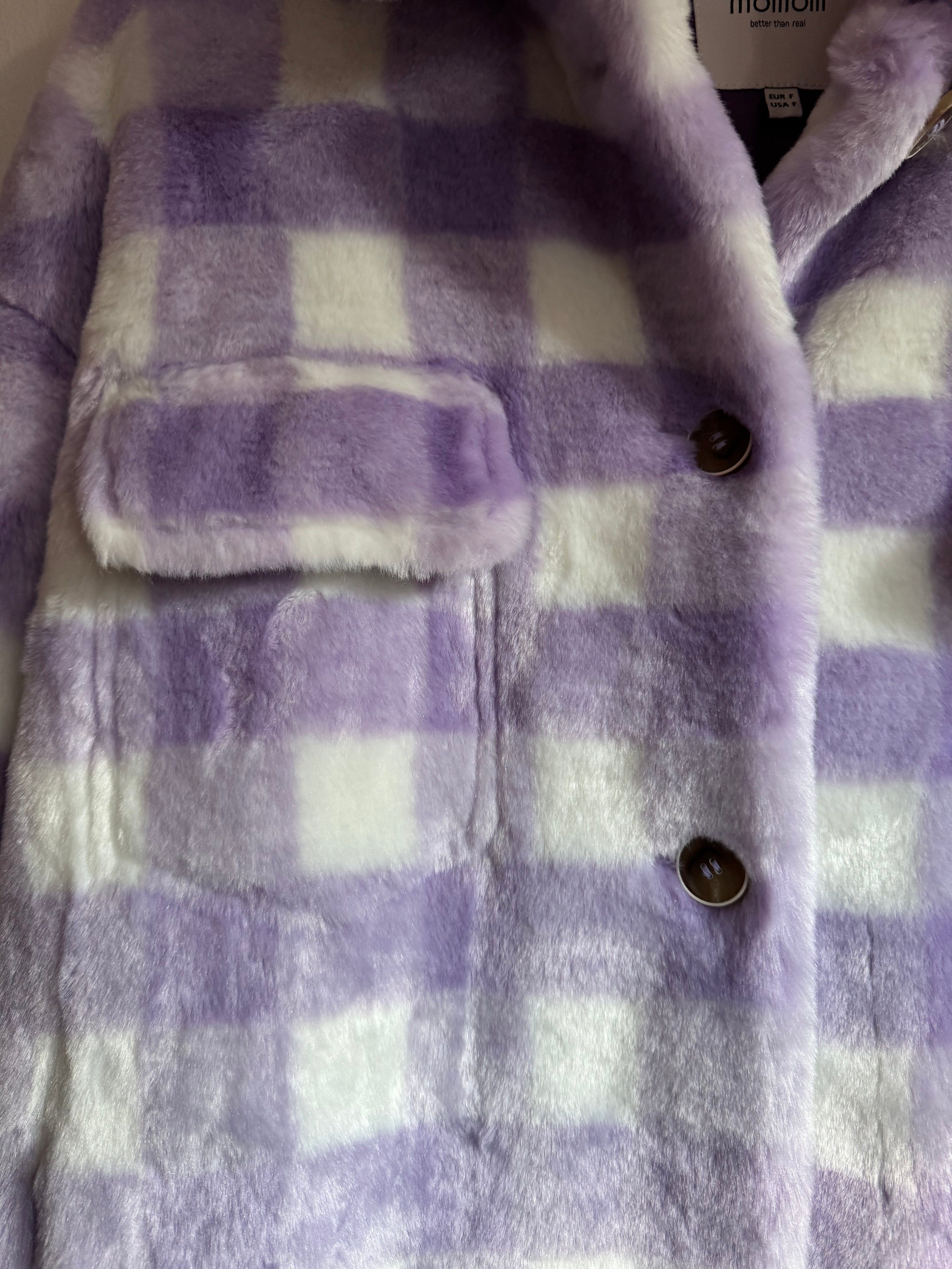 Lilac Check Faux Fur Coat