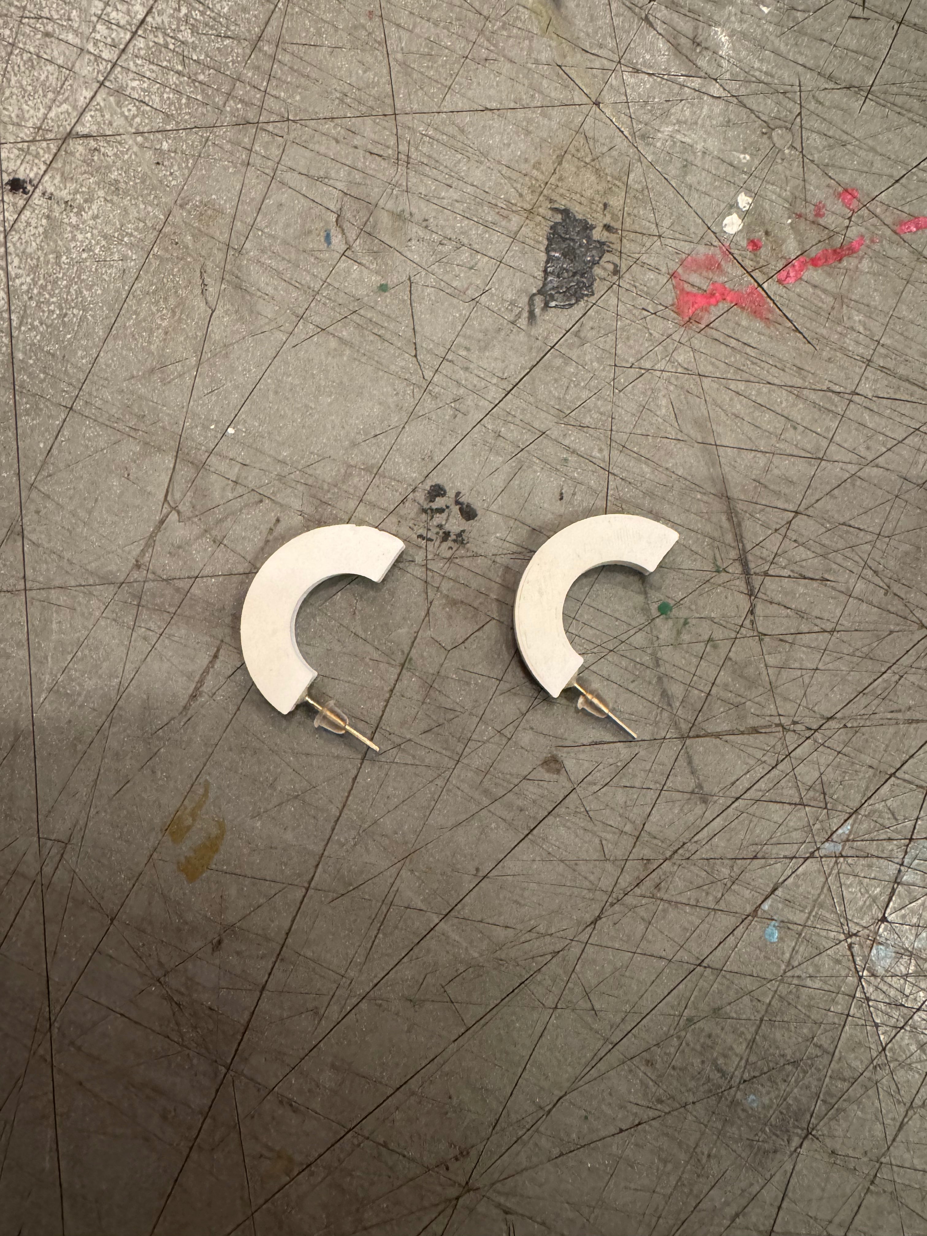 White Curve Stud Earrings