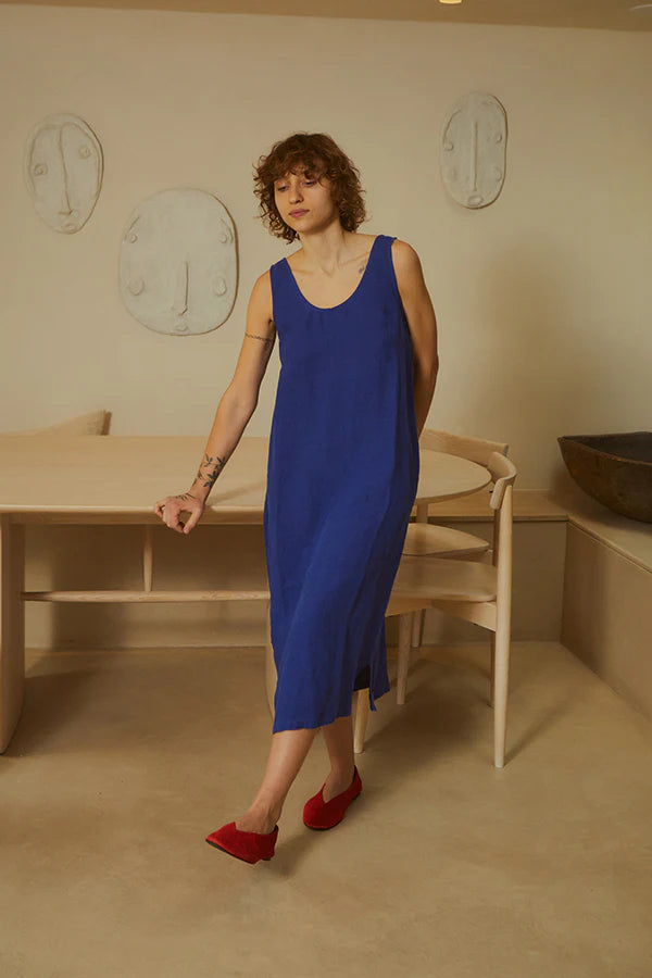 Cobalt Linen Shift Dress
