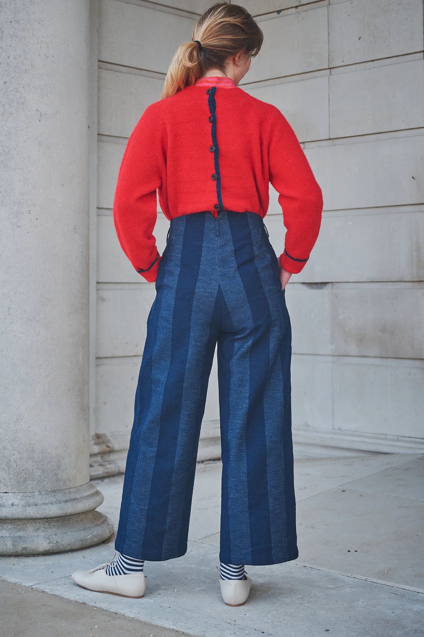 Stripe Denim Pleat Trousers