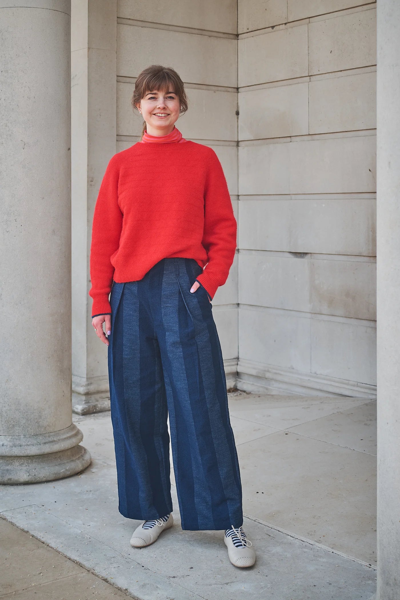 Stripe Denim Pleat Trousers