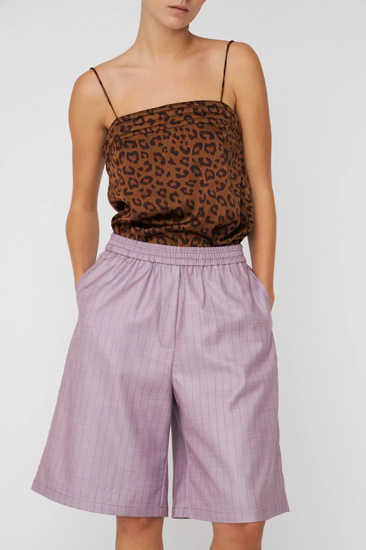 Light Purple Striped Suit Shorts